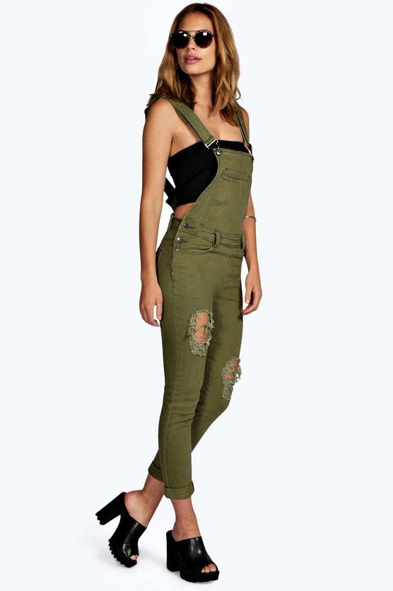 Jane Slim Fit Distressed Denim Dungarees